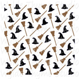 Witch Hat & Brooms Stencil Style 2
