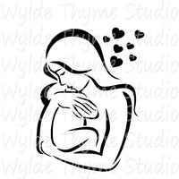 Mom Baby Silhouette Stencil Style 1