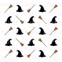 Witch Hat & Brooms Stencil Style 1