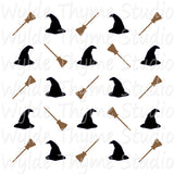 Witch Hat & Brooms Stencil Style 1